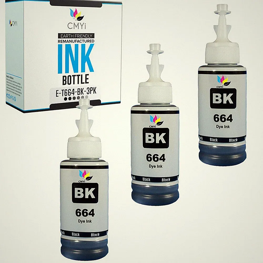 3-Pack CMYi Compatible Epson 664BK Ink Bottle for Epson EcoTank L220 L300 L3050