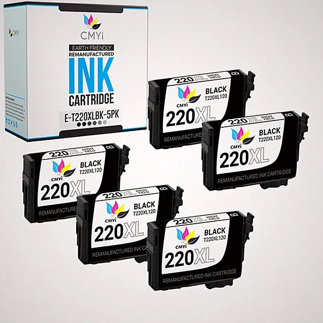 5X CMYi Replacement 220XL Black Ink Cartridges Fits Epson Workforce WF2630 2750
