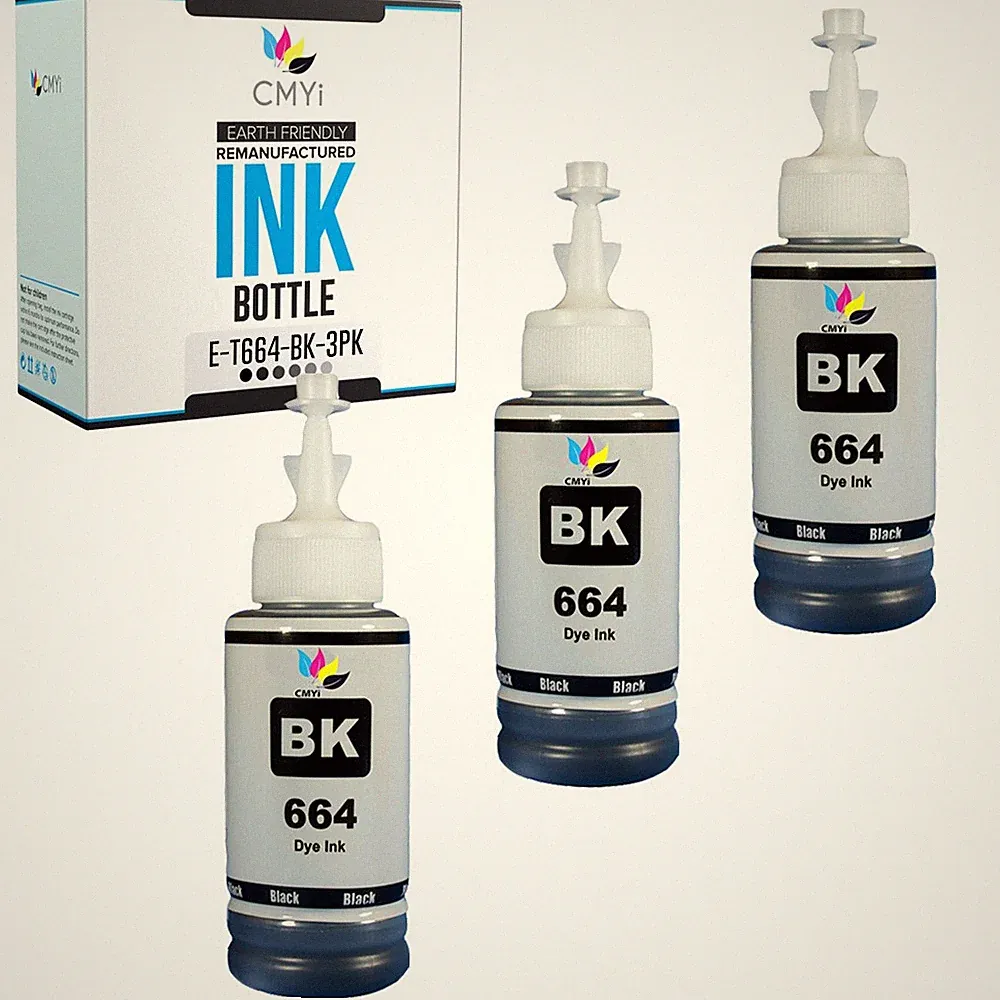CMYi 3-Pack Compatible Epson 664BK Ink Bottle for Epson EcoTank L220 L300 L3050