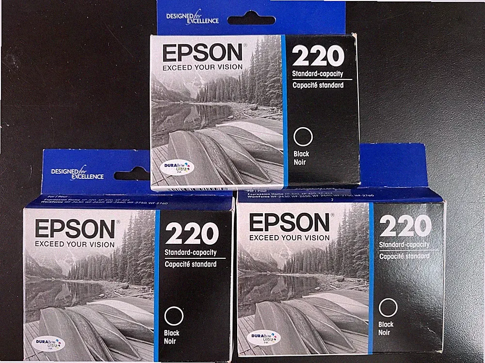 Epson 220 3 pack (T220120-S) Durabrite Ultra Black Ink Cartridge 5589/3