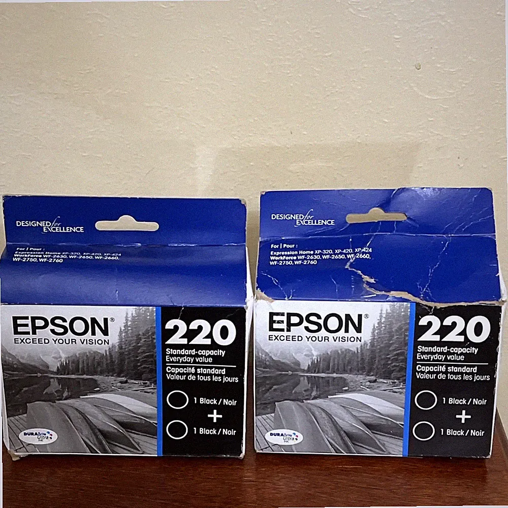 Genuine Epson 220 Black Ink Cartridges 2PK Standard Capacity 2 boxes