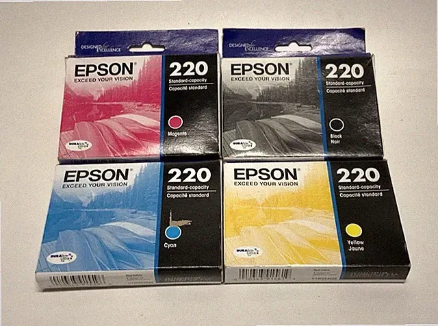 GENUINE EPSON 220 COLOR CYAN MAGENTA YELLOW INK CARTRIDGE