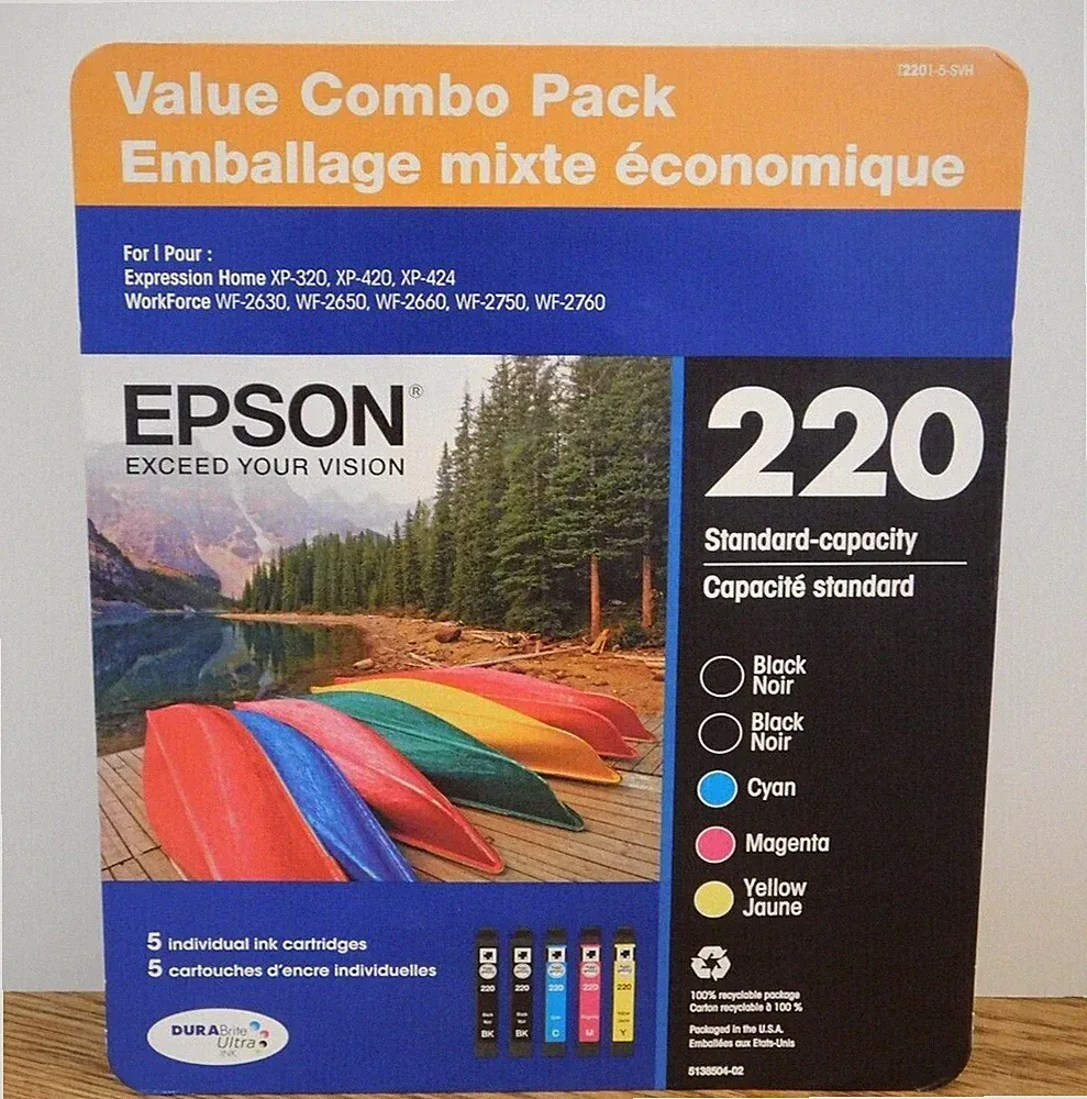 Genuine Epson 220 Ink Cartridge-Combo-2x For XP 420 424 320 Printer-New-5PK