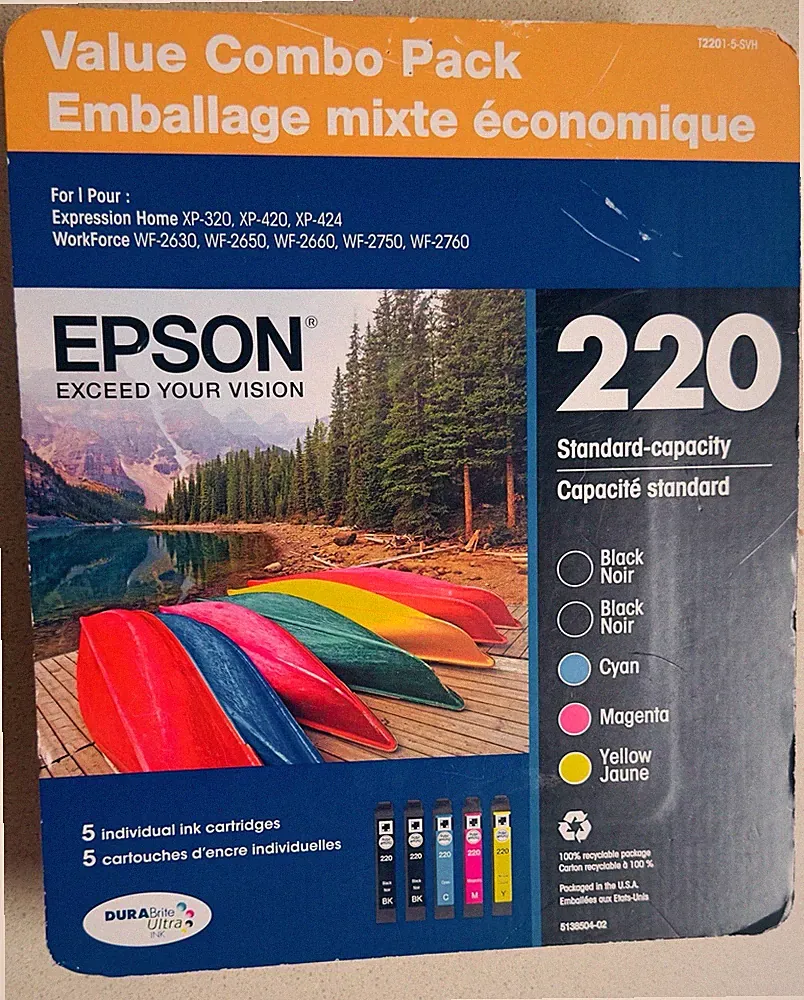 Genuine Epson 220 ink Cartridge Value Combo Pack Brand New Sealed EXP 03/2023