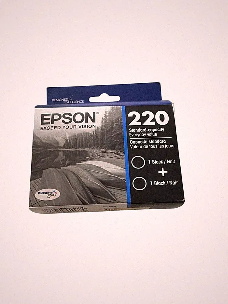 Genuine Epson 220 T220120 Durabrite Ultra Black Ink Cartridge - Exp.04/26