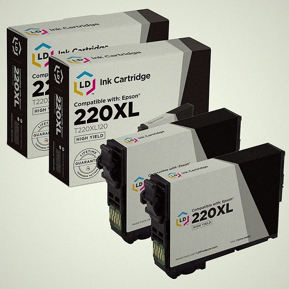 LD 2PK 220XL T220XL Black Ink for Epson XP-320 XP420 XP-424 WF2630 WF2650 WF2660