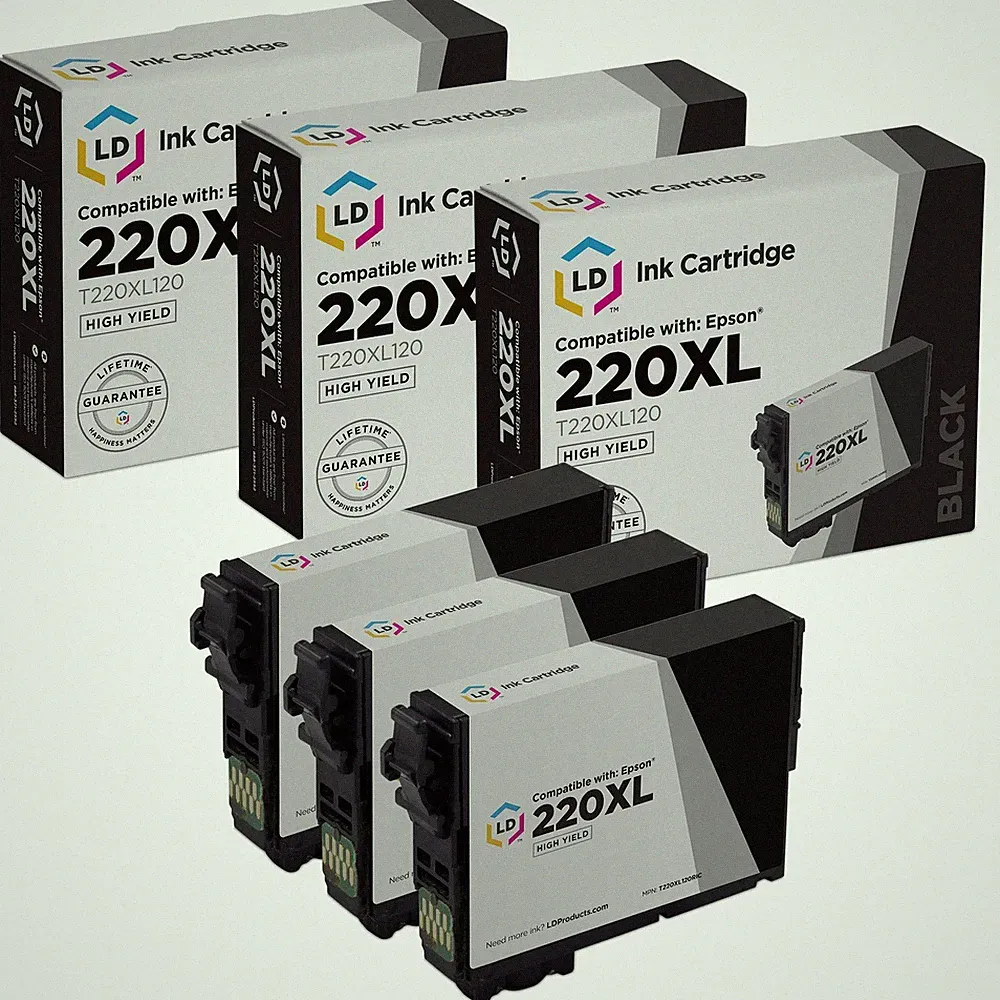 LD 3PK Epson T220XL120 220XL High Yield Black Ink Cartridges for XP-320 XP-420
