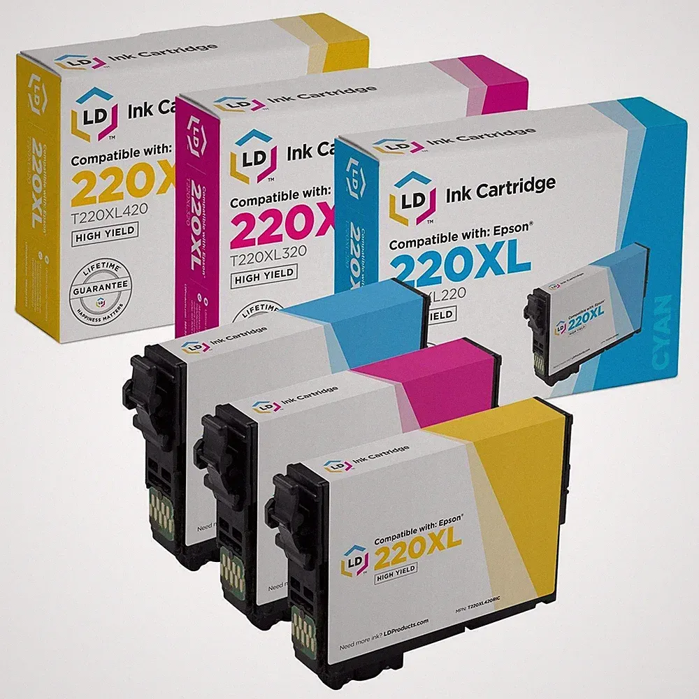 LD 3PK Replacement for Epson 220XL 220 XL Cyan Magenta Yellow HY Ink Cartridges