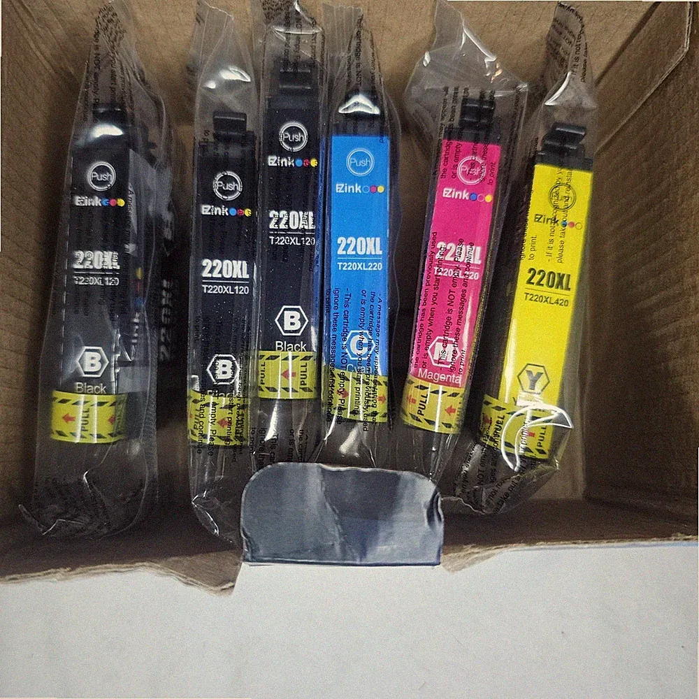 Lot of 220XL Ink Cartridges for Epson Printers (Cyan, Magenta, Yellow, 3x Black)